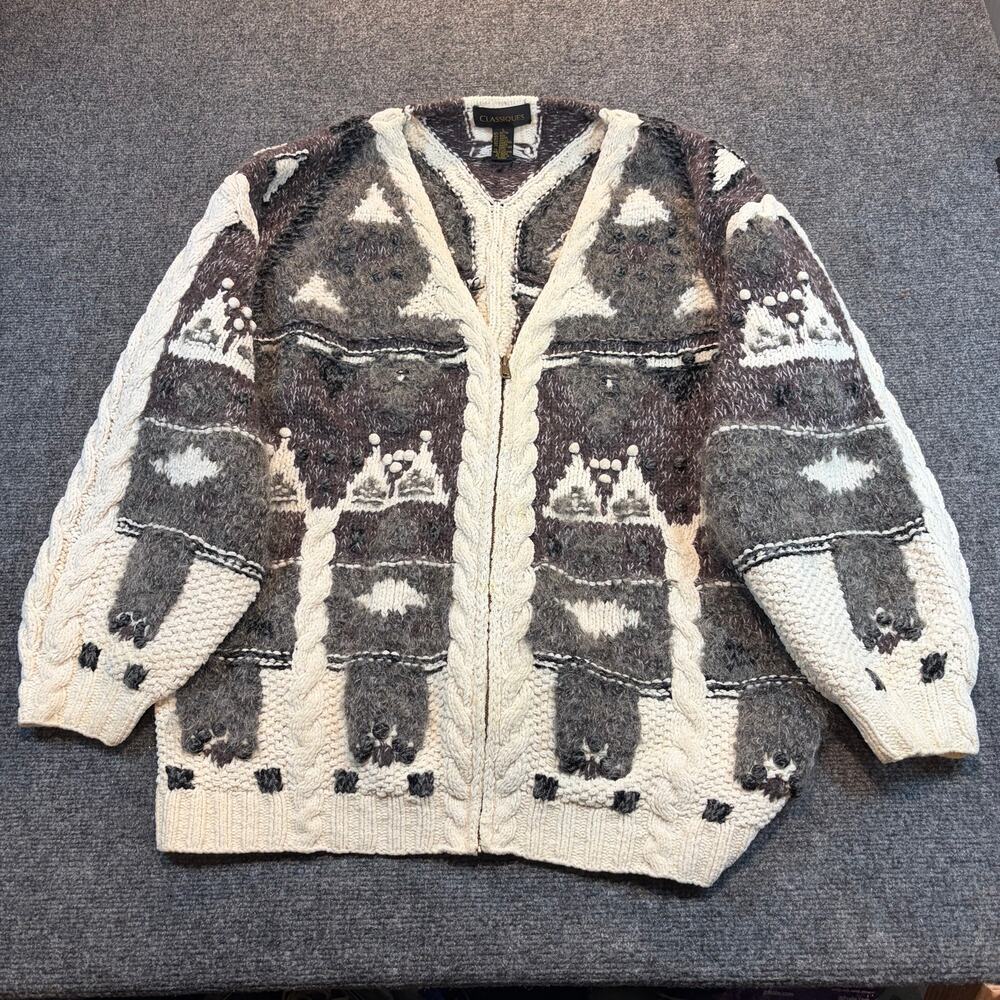 Vintage 90s Classiques Mens Large Cardigan Grandpa Sweater Mohair Chunky Knit